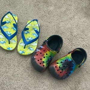 Bundle fuzzy crocs and flip flops